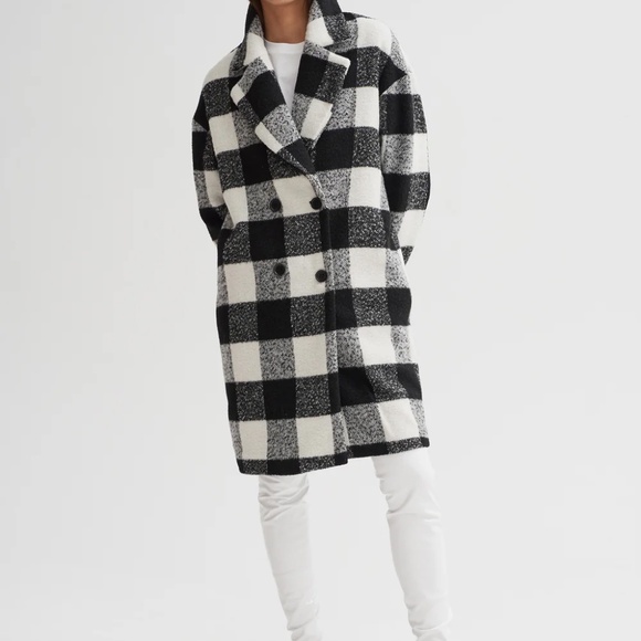 Noize Kort Black & White Vegan Wool Long Length Coat - Picture 4 of 6